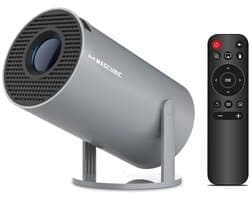 MakkelijkMooi Draagbare Projector met Speaker - 8000 Lumen WiFi 6 & Android 14 - 5W Speaker - Thuisbioscoop - 180° Rotatie - Grijs