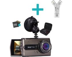 Setix Dashcam Go + SD Card Reader- Voor en Achter Camera – Inclusief 32GB SD kaart - Full HD 1080P Resolutie – Met Opbergcase tegen Diefstal - Nachtzicht – Plug & Play - Parkeermodus - 170 Graden Kijkhoek – Loop Recording – 2025 Auto Camera