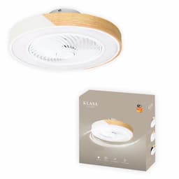 Slimme Plafondventilator - Wit + Hout - Ø 52 cm - Stille Motor - Handige App - Dimfunctie - Plafond Ventilator met Verlichting - Plafondlamp met Ventilator — thumbnail 1