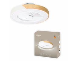 Slimme Plafondventilator - Wit + Hout - Ø 52 cm - Stille Motor - Handige App - Dimfunctie - Plafond Ventilator met Verlichting - Plafondlamp met Ventilator