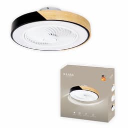 Slimme Plafondventilator - Zwart + Hout - Ø 52 cm - Stille Motor - Handige App - Dimfunctie - Plafond Ventilator met Verlichting - Plafondlamp met Ventilator — thumbnail 1