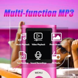 MP3 Speler - Bluetooth - Incl. 32GB SD Kaart - USB - Shuffle - Incl. Oordopjes - Voice recorder - Dictafoon - Draagbaar - Luidsprekers met verliesvrije geluidskwaliteit - Ideaal voor Sport, Kinderen en Volwassenen - roze — thumbnail 2