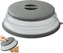 Magnetron Deksel - Voedsel Beschermer - Magnetron Schoon Houden - Inklapbaar met stoomopeningen - 21 x 8 cm - Grijs — thumbnail 1