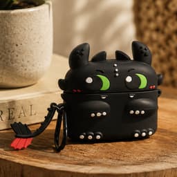 Zwarte Draak AirPods Pro 4 Case – Schattige Silicone Beschermhoes met Karabijnhaak, Shockproof AirPods Hoesje, Kawaii Dragon Case voor AirPods Pro 4, Anti-Val & Krasbestendig, Zwart — thumbnail 2