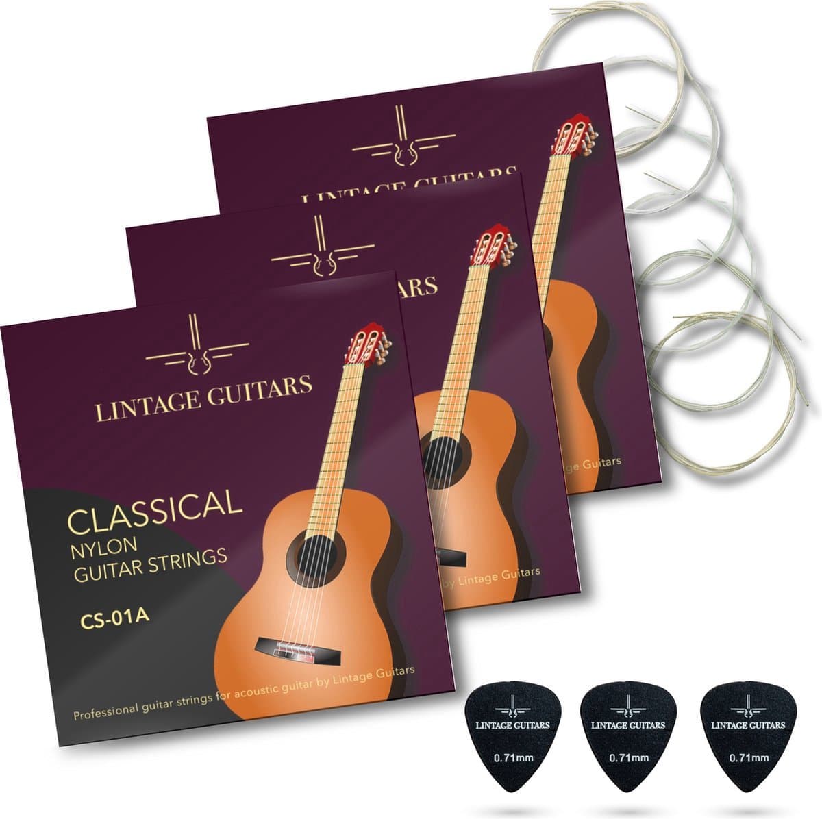 3 Setjes - Klassieke akoestische gitaar snaren - 3 Plectrums - Spaanse gitaar - CS-01A — afbeelding 1