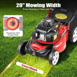 Benzine Grasmaaier - Tuinmaaier Krachtig - Gazon Onderhouden - 8-voudige Hoogteverstelling - 51 cm Maaibreedte - Zwart Rood — thumbnail 3