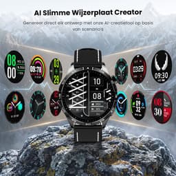 Avalue Smartwatch Heren - AMOLED Full Touchscreen - Bluetooth Bellen - Bloeddruk & Hartslag Monitor - Bloedzuurstof - Slaapmonitor - Stappenteller - 330 mAh - iOS & Android - Incl. 3 Bandjes - Zwart — thumbnail 2