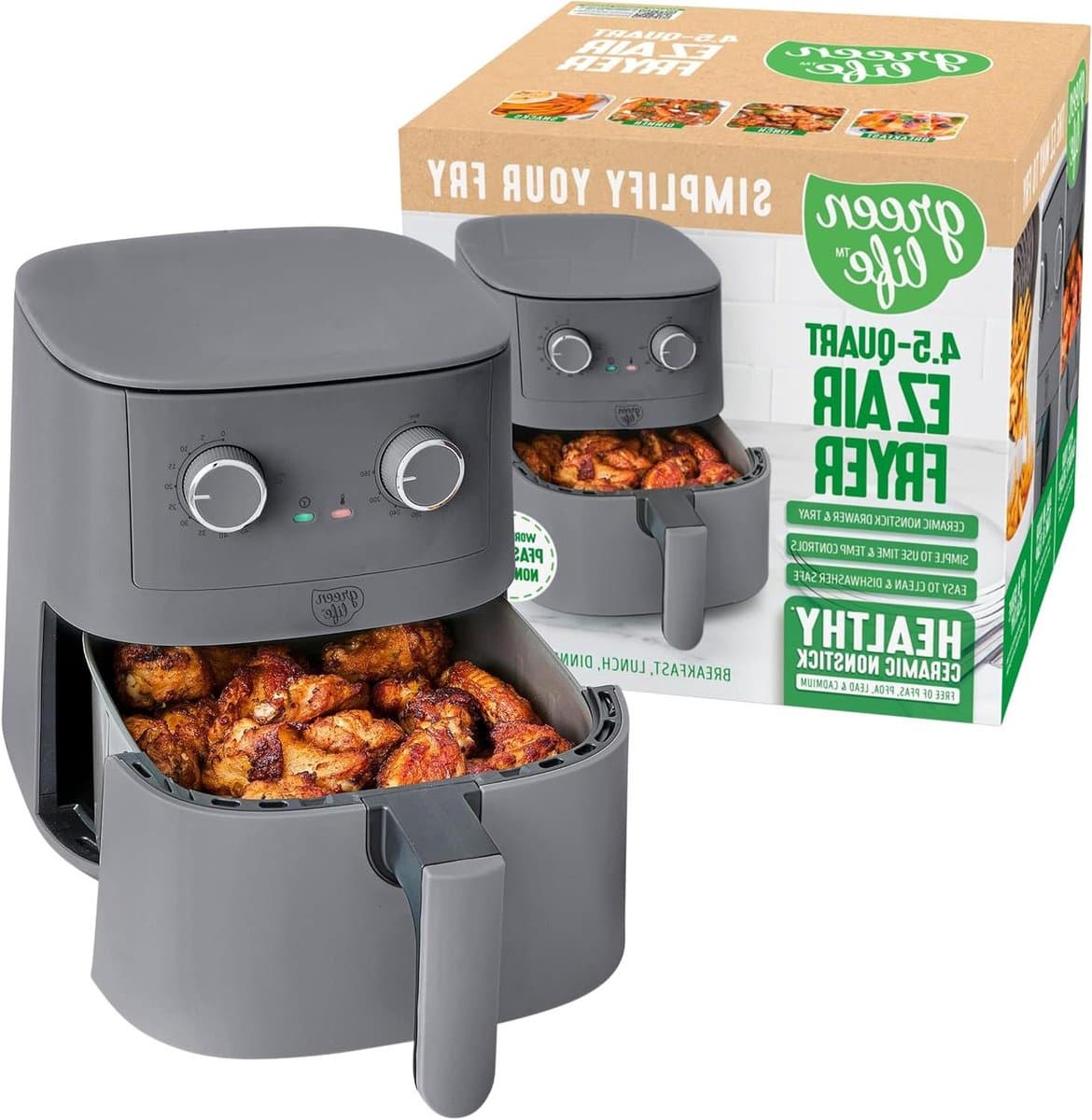 Mechanische Airfryer - Heteluchtfriteuse - Gezond Bakken - Keramische Binnenpan - 45 Liter - Grafiet — afbeelding 1