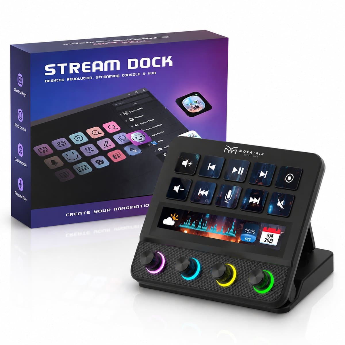 Movatrix Stream Dock N4 Pro – Stream Deck & Macro Keyboard – Programmeerbare Streaming Controller voor OBS, Twitch, YouTube & Editing – USB RGB Macro Pad — afbeelding 1