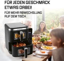 GOURMETmaxx FryUp Verticale dubbele kamer heteluchtfriteuse XXL | Airfryer met kijkvensters en opklapbaar touchdisplay | Heteluchtfriteuse 2 kamers - 10 l inhoud | Heteluchtfriteuse dubbele kamer 2 niveaus — thumbnail 2