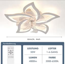 5 Lotus Ventilator - Bedienbaar Met Afstandsbediening & APP - RGB - Plafondventilator - Plafonniere - 6 Standen - Moderne Lamp - ⌀ 69cm — thumbnail 5