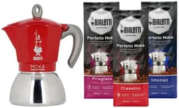 Bialetti Moka Inductie Rood - 6-kops - 150ml + Bialetti Koffie Proefpakket 3 x 250gr — thumbnail 1