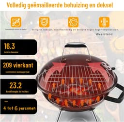 Kogelbarbecue, houtskoolgrill met porselein geëmailleerd deksel en ketel, ronde kolengrill met driepoot-landen en wielen, zwart, 51 x 46,5 x 78 cm — thumbnail 5
