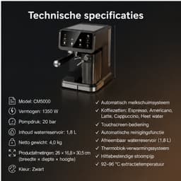 Velmio Espressomachine 20 Bar – Koffiemachines - Met Melkopschuimer - Stoommachine - Cappuccino - Zelfreinigend - Koffiezetapparaat - 1,5L Watertank — thumbnail 4