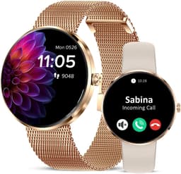Avalue - AMOLED Dames Smartwatch - Hartslagmeter - Slaapmonitor - Vrouwengezondheid - Multisport - Android & iOS - RVS en Siliconen Band- Goud — thumbnail 1