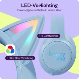 HappyCase Kinder Koptelefoon met Kattenoortjes - veilige volumebregrenzer - Bluetooth Koptelefoon Voor Kinderen - Ledverlichting - Over-Ear Hoofdtelefoon - Geluiddempend - Blauw — thumbnail 2