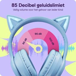 HappyCase Kinder Koptelefoon met Kattenoortjes - veilige volumebregrenzer - Bluetooth Koptelefoon Voor Kinderen - Ledverlichting - Over-Ear Hoofdtelefoon - Geluiddempend - Blauw — thumbnail 3