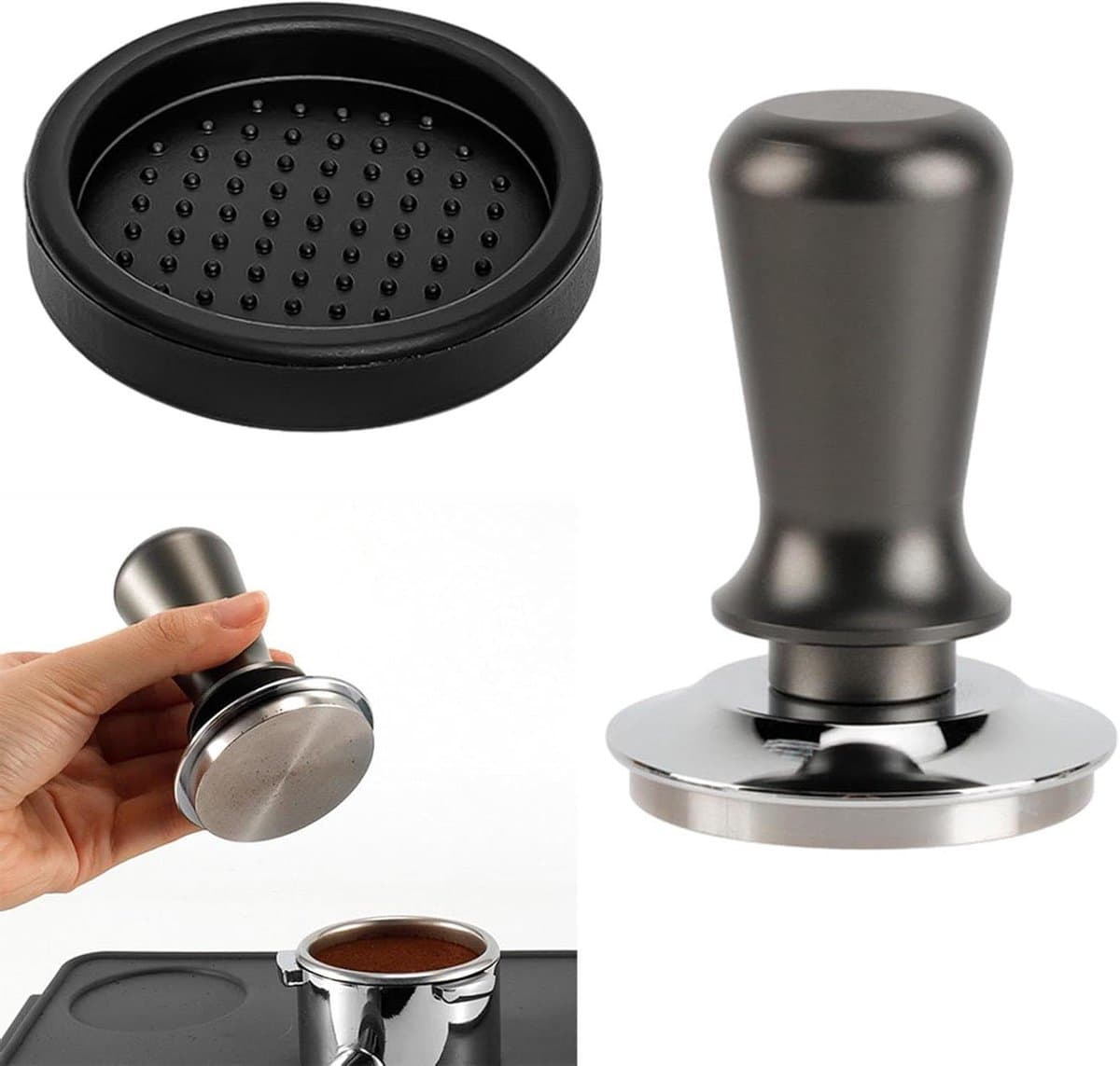 Espressostamper - Koffie Tamper - Perfect Koffie Maken - Veerbelast Ontwerp - 53 mm - Zwart — afbeelding 1
