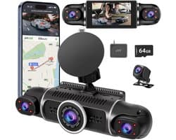 Dashcam - Dashcam voor auto - Dashcam voor auto voor en achter - 360° - 8 IR-lampen Nachtzicht - WiFi, GPS, G-sensor - 24/7 Parkeermodus
