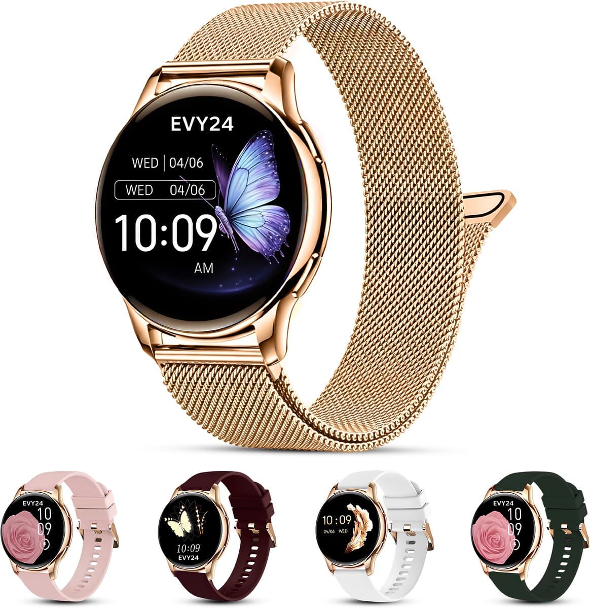Evy24 Smartwatch Pro 42mm - Smartwatch Dames - Horloge met AMOLED Display - Bloeddrukmeter - Hartslagmeter - Saturatiemeter - Stappenteller - Sporthorloge Dames - Android en iOS - Roségoud — afbeelding 1