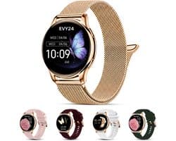 Evy24 Smartwatch Pro 42mm - Smartwatch Dames - Horloge met AMOLED Display - Bloeddrukmeter - Hartslagmeter - Saturatiemeter - Stappenteller - Sporthorloge Dames - Android en iOS - Roségoud