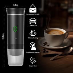 Koffiemachines - Koffiezetapparaat - Draagbaar Koffiezetapparaat - Koffiemolen - Compact koffiezetapparaat - Miniatuur draagbaar espressoapparaat - Elektrisch reiskoffiezetapparaat met verwarming - Van 60 ml - Voor wandelen - Zwart — thumbnail 3