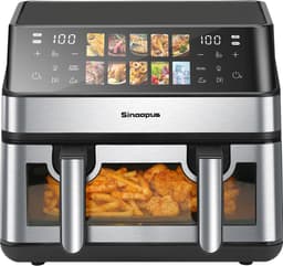 Sinaopus XXL Airfryer 9L – Met Dubbele Mand – 9 Kookprogramma’s – Onafhankelijke Snelle Opwarming – Geschikt voor Gezinnen – Kijkvenster – Eenvoudig te Reinigen – Capaciteit voor 4 tot 5 Personen — thumbnail 1