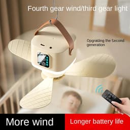 2 stuks Tentplafondventilator, campingventilator met 3600 mAh-accu, 2-in-1 staand en hangend ontwerp voor op de camping en in studentenkamers – beige — thumbnail 2