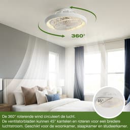 Rosnek Plafondventilator met Verlichting - 360° Roterende Luchtstroom - Stille Motor - App & Afstandsbediening - Dimbare LED - Kristallen Lampenkap - Plafondlamp met Ventilator Ø49cm — thumbnail 4