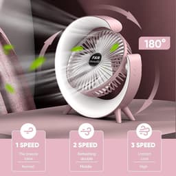 Nieuwe USB-bureauventilator met 3 standen en kleurrijke LED-verlichting – Draagbare tafelventilator – Stille desktopventilator – 180° draaibaar – Voor thuis, kantoor, slaapkamer en studentenkamer (Roze) — thumbnail 4