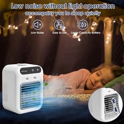 1 Mini oplaadbare bureauventilator (met draagtas + ijsreservoir) - 164×114×214 mm - 500 ml waterreservoir - Twee ventilatorsnelheden - Draagbaar - Geschikt voor slaapkamer, kantoor en buitengebruik - Wit — thumbnail 3