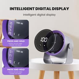 Tafelventilator - Ventilator - Bureauventilator - USB-opladen - Stil ontwerp - Uitgerust met een 5400mAh batterij en LED display - Instelbare windsnelheid - 90° kantelbaar, geschikt voor plafond of wandmontage - Donkergrijs — thumbnail 2