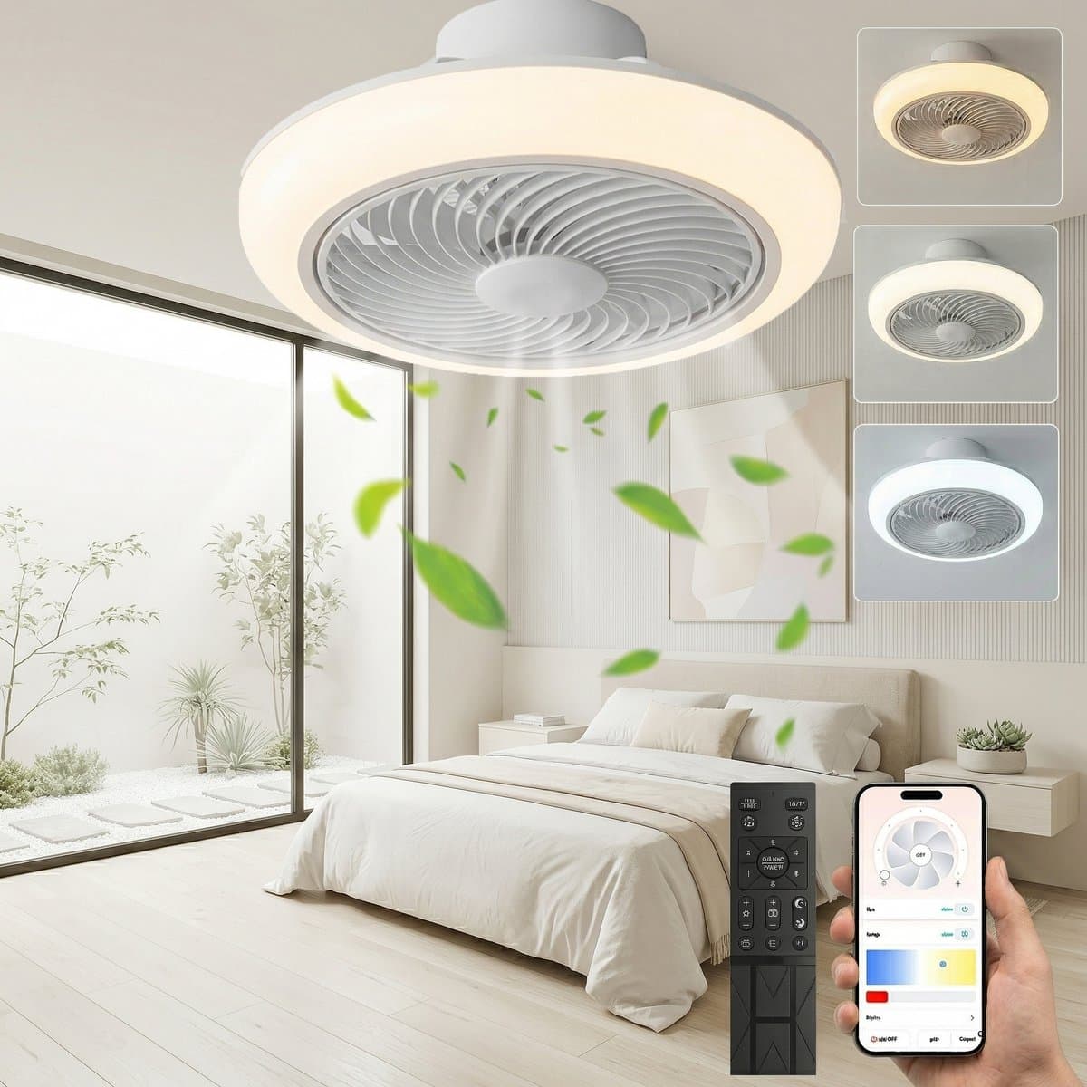 MUPOO Modern Plafondventilator met verlichting met App Afstandsbediening- Ø 46cm - Dimbaar & 3 Kleurstanden- Stil & Winterstand- Voor Woonkamer & Slaapkamer — afbeelding 1