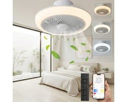 MUPOO Modern Plafondventilator met verlichting met App Afstandsbediening- Ø 46cm - Dimbaar & 3 Kleurstanden- Stil & Winterstand- Voor Woonkamer & Slaapkamer