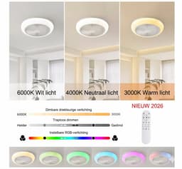 Moderne Plafondventilator met LED Verlichting – Bladeless Design – Inclusief Afstandsbediening – Dimbare Kleurtemperatuur – Omkeerbare Luchtstroom – Fluisterstil – Wit — thumbnail 4