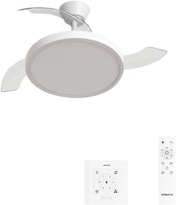 CREATE - Plafondventilator 40W stil met intrekbare bladen met licht - Ø108cm - Wit - Controller voor wandmontage + afstandsbediening - WIND CLEAR STUDIO — thumbnail 1
