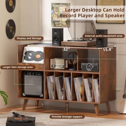Platenspeler Tafel - Platenspeler Standaard - Vinyl Opbergkast voor 450+ Elpees - Grote Platenkast met Nu Afspelend Display - Vinyl Storage Meubel - Audiomeubel & Platenspeler Meubel - Platenhouder voor Woonkamer & Muziekkamer — thumbnail 4