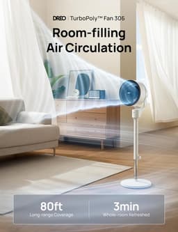 Dreo Silent Standing Fan, 1444 m³/h Air Volume Oscillating Fan, 3 Levels, 6 Hours Timer, Tower Fan with Remote Control, Air Circulation in 3 Minutes for Bedroom, Fragrance Function — thumbnail 1