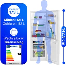 Bomann KG 7359 – Koel- vriescombinatie – 173 Liter – 143 cm hoog – Wit - Energiezuinig klasse C — thumbnail 4