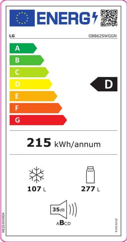 LG GBB62SWGGN koel-vriescombinatie Vrijstaand 384 l Wit — thumbnail 2