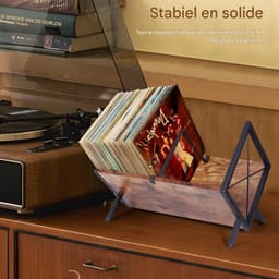 Lemlit LP Platenrek 40 x 22 x 30 cm - Vinyl Platenhouder met Verstelbare Verdelers - Opbergstandaard voor LP’s CD’s en Tijdschriften - Bruin Zwart — thumbnail 4
