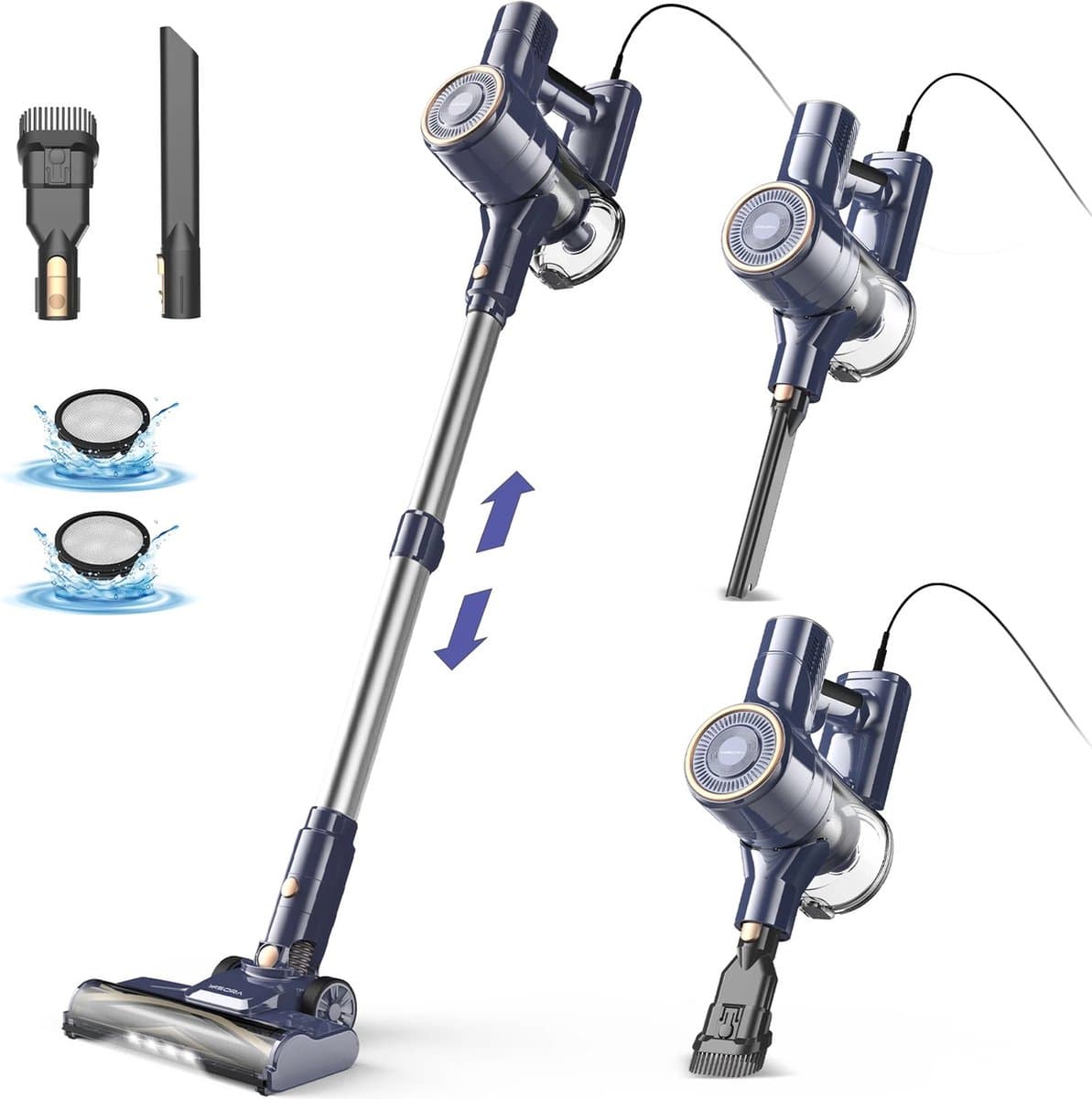 Yisora - Steelstofzuiger met snoer - Steelstofzuigers - 6 in 1 Stofzuiger zonder zak - Handstofzuiger met steel - 3 verschillende opzetstukken - 600W - Grijs - 23Kpa- ultra licht — afbeelding 1