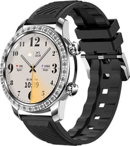 WizBay Premium Select® Smartwatch 1.52 Inch AMOLED - Bellen - Wireless Charging - Kompas - Hartslag O2 en Bloeddruk - Multi Sport - Zilver - Zwart Lederen Band extra Zwarte TPU Band — thumbnail 3