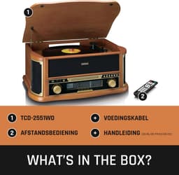 Classic Phono Retro Platenspeler - Bluetooth - Auto-stop -Radio CD en Cassettespeler - TCD-2551WD - Hout — thumbnail 5