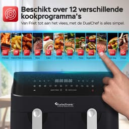 Turbotronic DAF5 Dubbele Airfryer XXL DualChef - 9L - Heteluchtfriteuse - Dubbele Mand - 2 x 4.5L - 50ºC tot 200ºC - 12 Kookprogramma's - Zwart — thumbnail 5