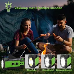 Dutchers® Noodradio - Opwindbare Survival Radio - Dynamo / Solar / Zonnepaneel - Opwindbaar - Zaklamp - FM - AM - Leeslamp / Draagbare noodradio - SOS alarm - USB-C kabel - Noodpakket - Kleur Groen — thumbnail 5