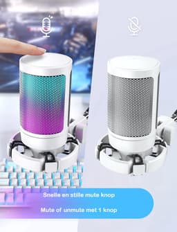 FIFINE - A6V - Wit - USB RGB Streaming Microfoon met Standaard - Gaming - Podcast - Geschikt voor - PS5 / PS4 / PC / Windows - Touch Mute Knop - Filter — thumbnail 5