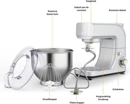 White-Label® Mixer met Mengkom - Keukenmachine - Keukenrobot - Wit — thumbnail 3