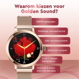 Golden Sound AMOLED Smartwatch Dames - 3 extra bandjes - Horloge dames - Geschikt voor elke laptop en smartphone - Stappenteller - Slaapmonitor - Saturatiemeter - 42mm — thumbnail 5