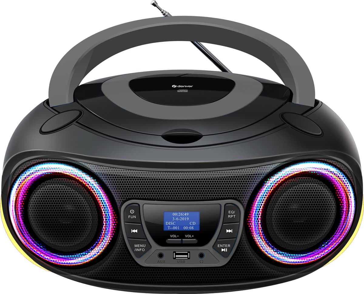 Denver Draagbare DAB Radio CD Speler Kinderen - Bluetooth - Lichteffecten - Boombox - AUX - FM - TDB212GREY — afbeelding 1